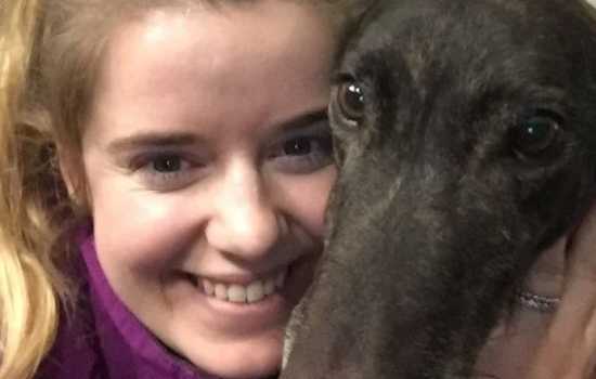 Aoife Dunphy at home in Waterford with one of her greyhounds